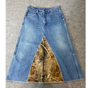 Vintage Y2K Wrangler Denim Maxi Skirt w/ Realtree Camo Inlay – Made in USA Sz 14